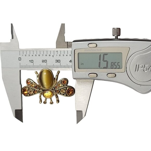 Liz Claiborne Gold Tone Glass cab Topaz Rhinestone Bug Fly Brooch Pin, Signed - Picture 7 of 8